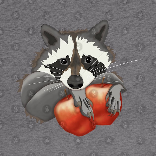 Cute raccoon with apples by KateQR